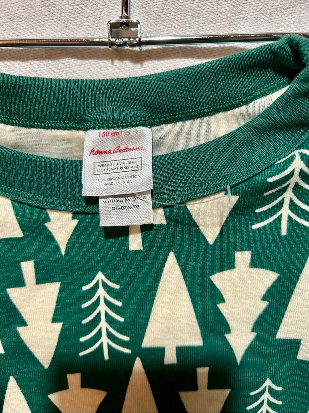 Hanna Andersson Christmas Tree Green Long John Pajama Set 12 Organic Cotton - Picture 3 of 4